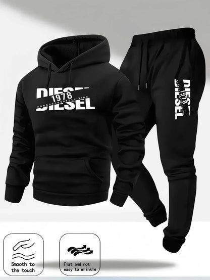 Men's hooded pullover sports fashion gift set, with hood, suitable for autumn and winter casual sweaters and pants