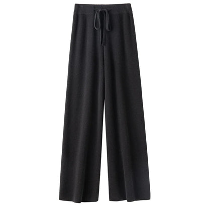 Autumn Winter Thickened Wool Wide Leg Pants Women Drapey Outerwear Knitted Loose Straight Casual Small Size Floor Length Pants