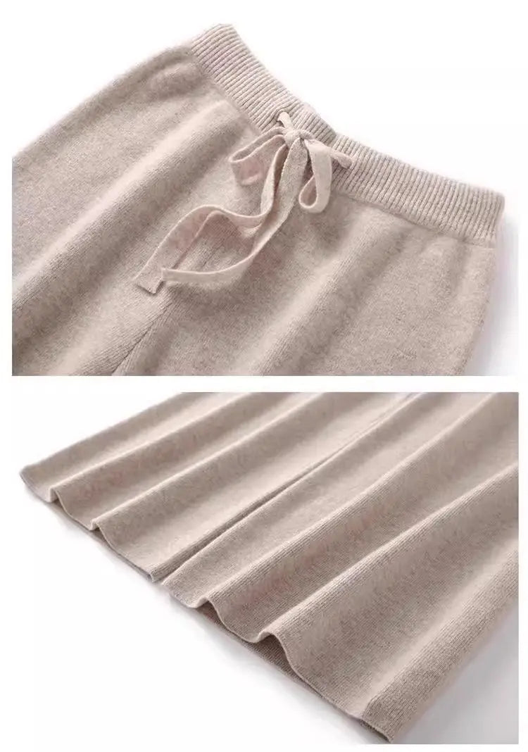 High Waist Wool Knitted Wide Leg Pants Women's Outerwear Autumn Winter Thickened Floor-Length Straight Cut Casual Trousers