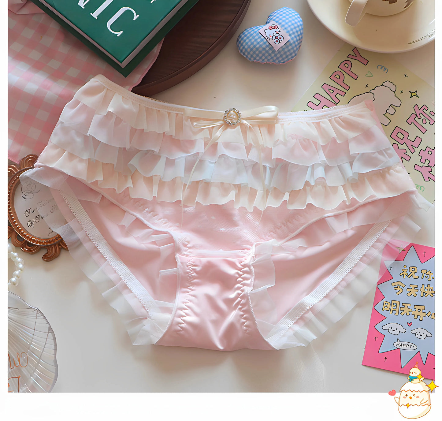 Japanese Lolita Princess Lingerie Women Pure Desire Cake Layer Lace Mesh Cotton Crotch Party Bra Panty Set Cute Comfortable Soft