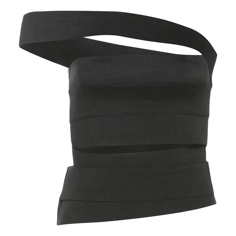 Sexy Shoulder Bared Slim Fit Vest for Women Dark Deconstructive Style Trendy Short Sleeve Top Casual Versatile Body Shaping