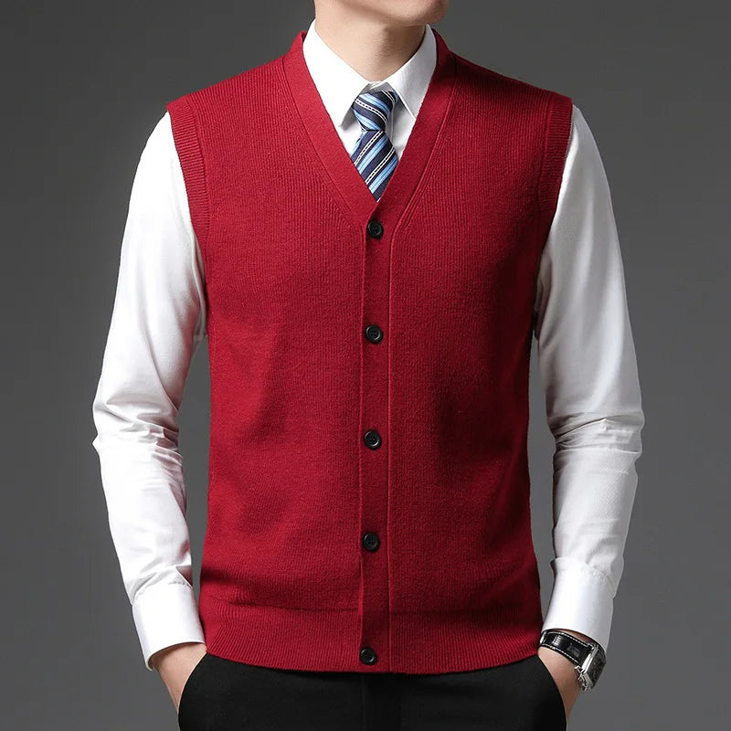 Level 4 Super Anti-pilling Top Grade Pleuche New Winter V Neck Woolen Fashion Brand Knit Cardigan Casual Sweater Vest Sleeveless