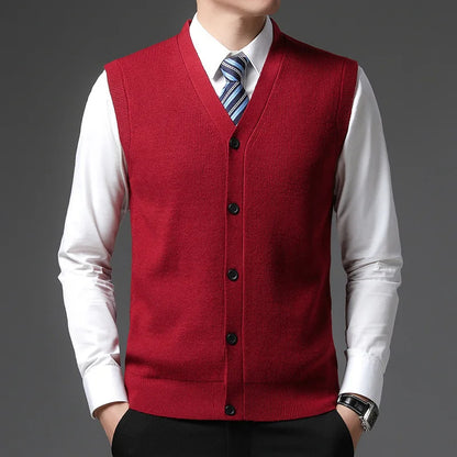 Level 4 Super Anti-pilling Top Grade Pleuche New Winter V Neck Woolen Fashion Brand Knit Cardigan Casual Sweater Vest Sleeveless