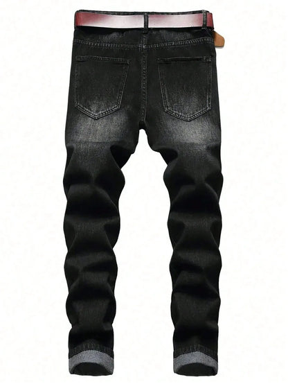 Trendy Black Slim Jeans For Man Original Y2K Drip Style Streetwear Denim No accessories or belts included
