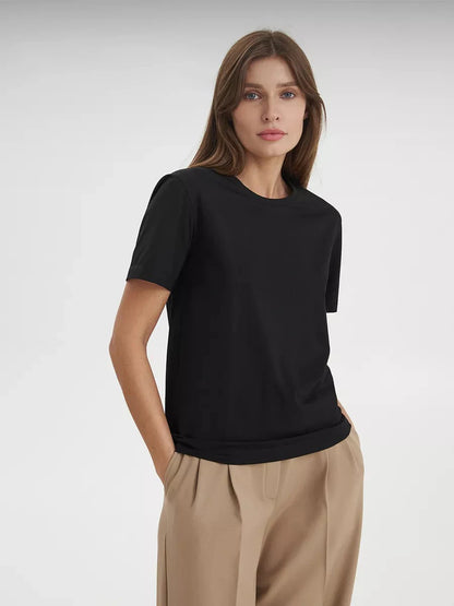 Bornladies Summer 100% Cotton Women's T-shirt Bottoming Basic Fashionable Lady Short Sleeve Loose Tops Shirts Solid 230g/㎡ Tops
