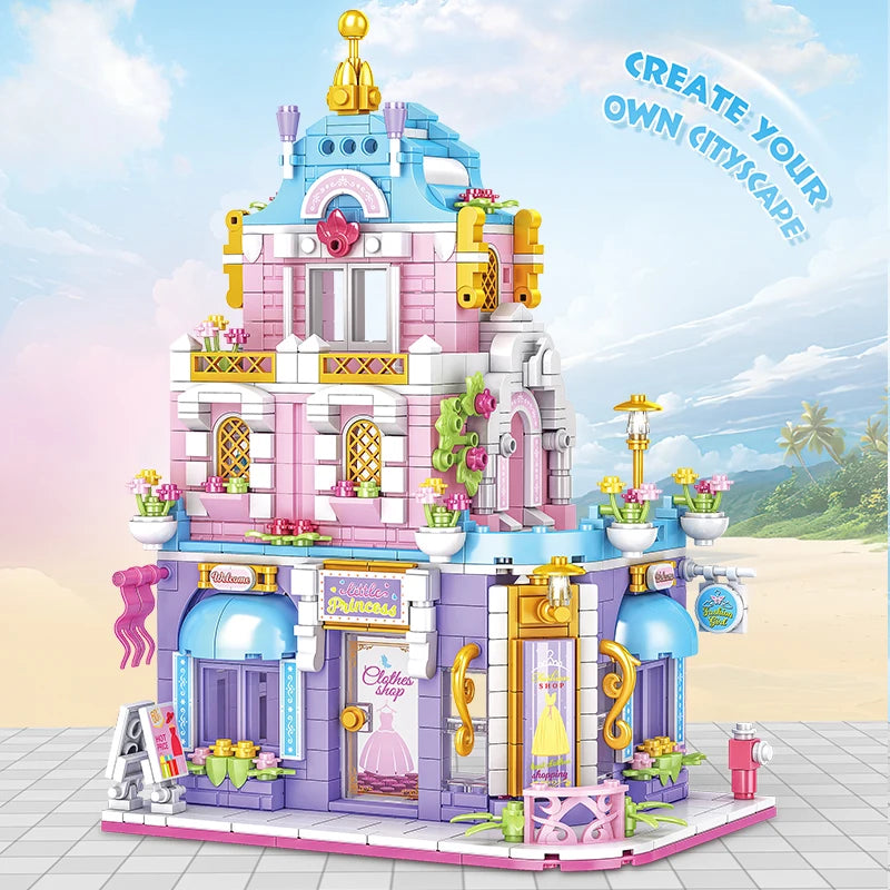 City Street View Series Clothing Store Building Blocks Mini Architecture Model Shop Toy Creative Gift for Kids Children