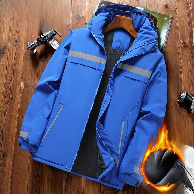 Thickened Fleece Lined Cotton Jacket for Men Work Site Reflective Winter Labor Protection Outerwear Cold Resistant Coat Print...