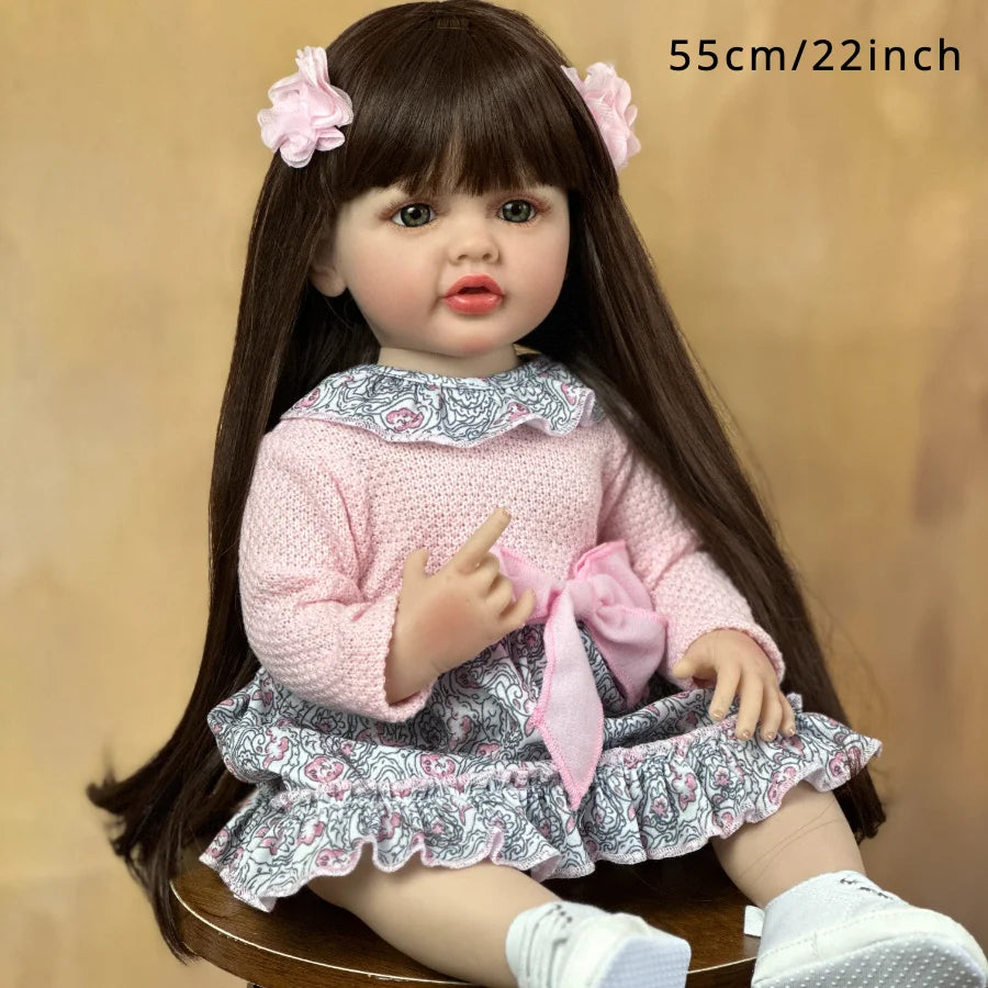 BZDOLL 55cm Full Body Soft Vinyl Reborn Doll Baby 22inch Lifelike Princess Toddler Bebe Girl Bath Toy Lovely Birthday Gift for Kids