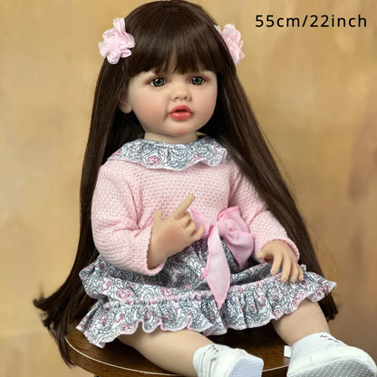 BZDOLL 55cm Full Body Soft Vinyl Reborn Doll Baby 22inch Lifelike Princess Toddler Bebe Girl Bath Toy Lovely Birthday Gift for Kids
