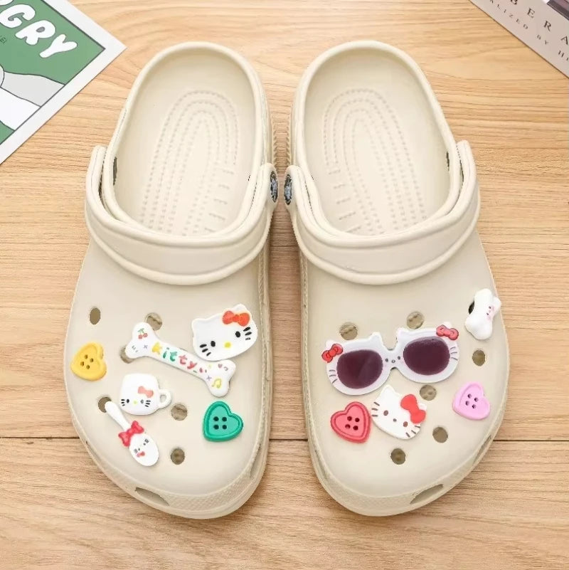 Hello Kitty Silvery Series Shoe Charms Set Girls Women Shoe Charms DIY Hole Shoes Detachable  Hole Shoes Slippers & Clogs