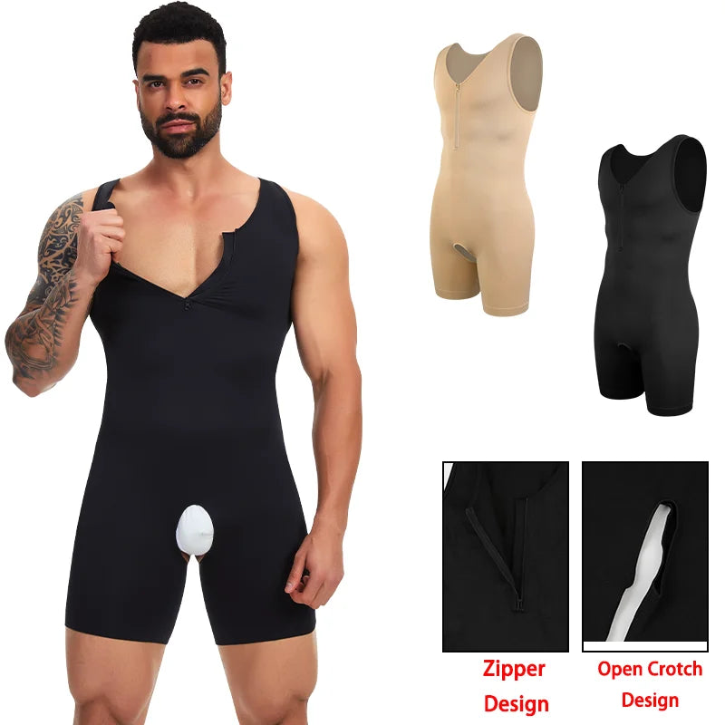 Men's Compression Bodysuit Sleeveless Full Body Shaper Seamless Open Crotch Underwear Slimming Para Hombres Shapewear Bodysuit
