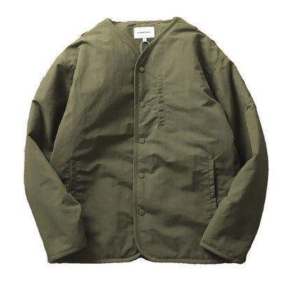 Men's Winter Thickened Cotton Jacket Lightweight Warm Retro Loose Casual V-Neck Cotton Coat Polyester Fiber Fill Regular Sleeve