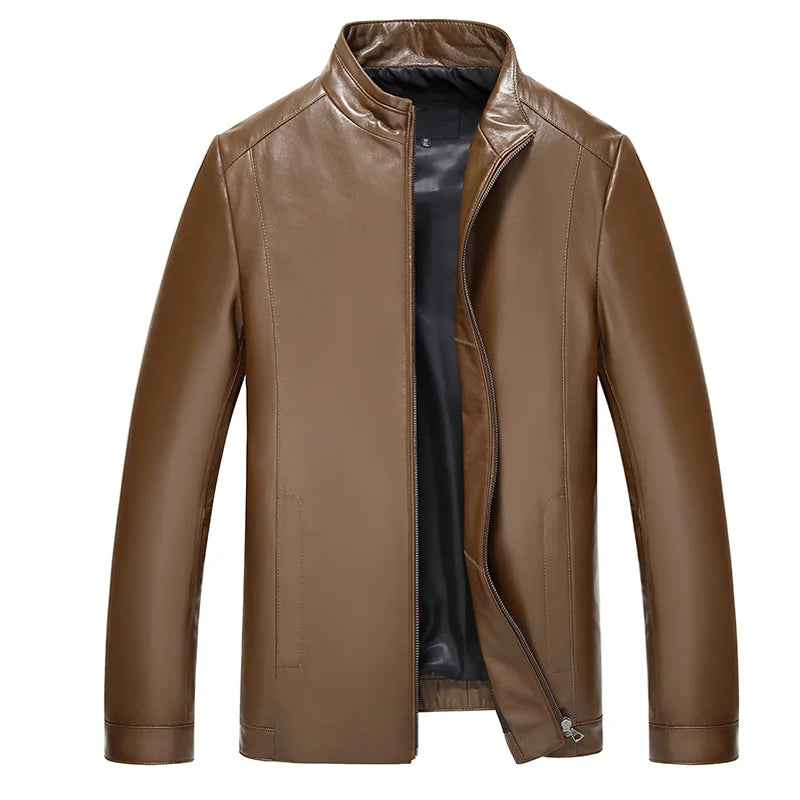 plus Size Men's Leather Jacket Stand Collar Genuine Sheepskin Coat Business Casual Style Autumn Wear Comfortable Fit Coat