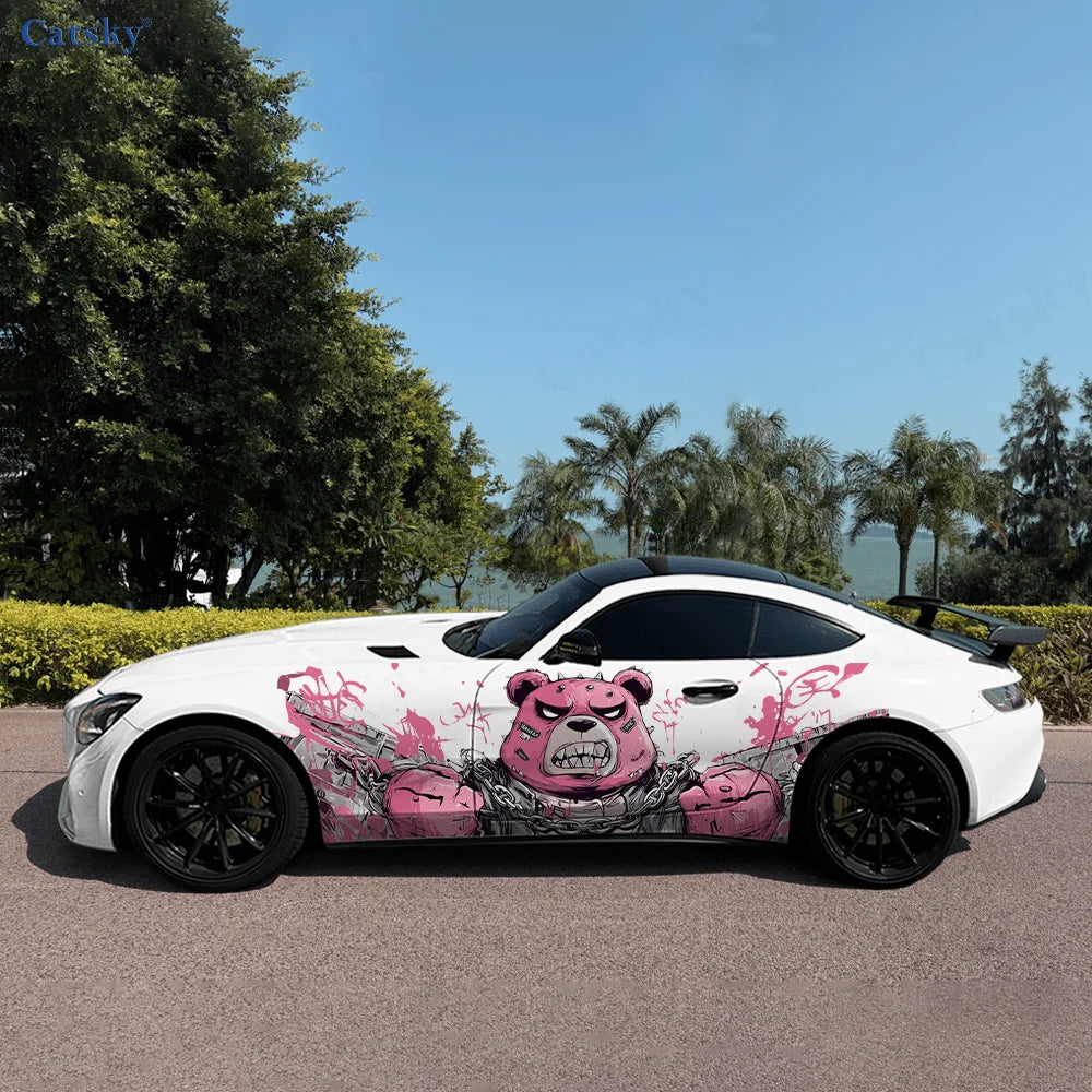 2pcs.Dark Evil Cool Cartoon Zipper Bear & Motorcycle Gear Car Wrap Sticker.Automotive Sticker.car Vinyl Wraps
