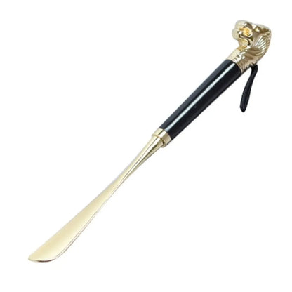 Shoe Puller 32cm Metal Shoe Horn Lion/Horse Head Handheld Wood Handle Shoehorn Durable Long Portable Shoe Lifter Reduce Bending