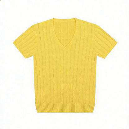 women's t-shirts and polos old money v neck t shirt woman solid color embroidered knitted Women's t shirt Women's polo shirt