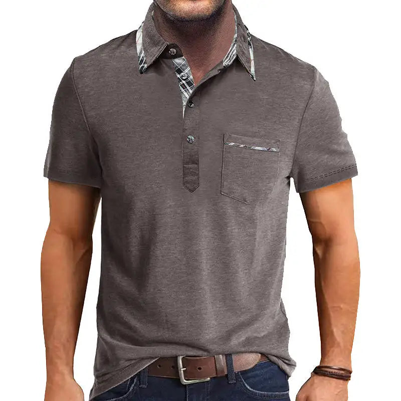 1XL-6XL Summer Plus Size Men's Short-Sleeve Polo Shirt Casual Solid Color Collared Pullover Henley Shirt with Pockets