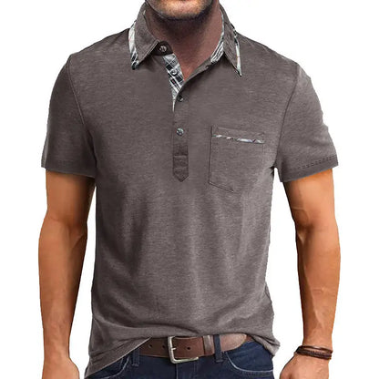 1XL-6XL Summer Plus Size Men's Short-Sleeve Polo Shirt Casual Solid Color Collared Pullover Henley Shirt with Pockets