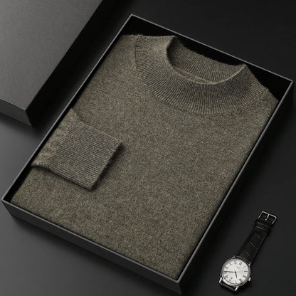 100% Pure Cashmere Sweater Men's Half High Collar Solid Color Pullover Fashion New Knit Undercoat  Autumn and Winter Long Sleeve