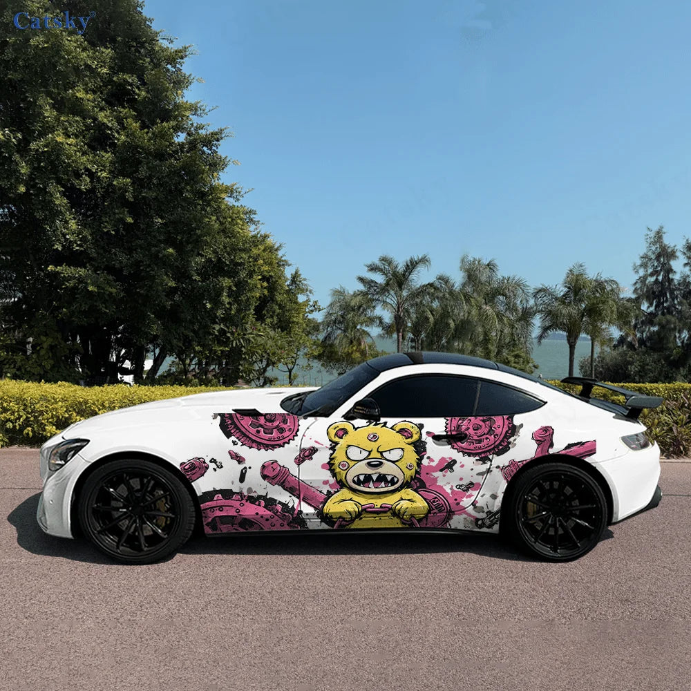 2pcs.Dark Evil Cool Cartoon Zipper Bear & Motorcycle Gear Car Wrap Sticker.Automotive Sticker.car Vinyl Wraps