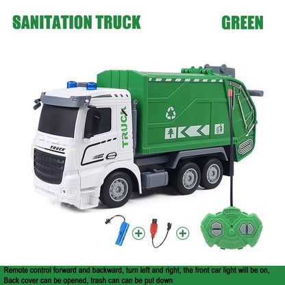 Remote control sanitation vehicle charging children's dump truck toy, RC remote control truck toy with light/sound effects