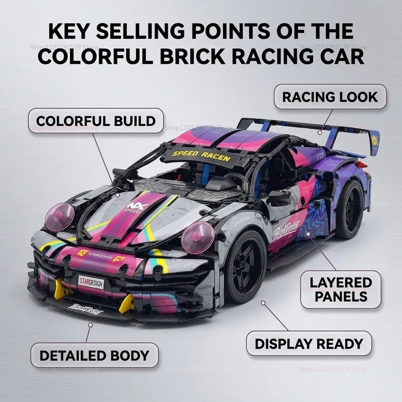 1611pcs Racing Car 1:10 Building Blocks Set Technical Model Sports Car Toy DIY Collector's Gift for Adults Teens Kids Boys Girls