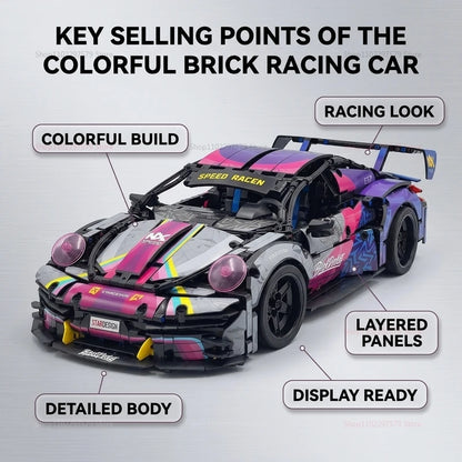 1611pcs Racing Car 1:10 Building Blocks Set Technical Model Sports Car Toy DIY Collector's Gift for Adults Teens Kids Boys Girls