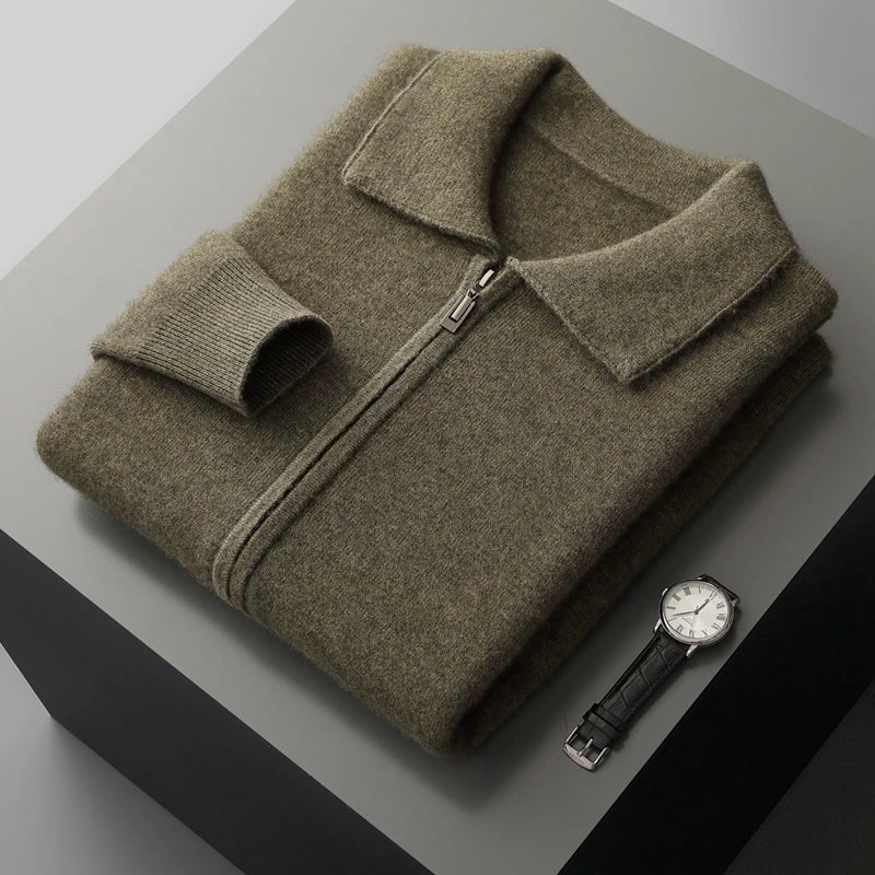 New autumn and winter pure cashmere cardigan men's lapel zipper knitted jacket sweater jacket loose casual top