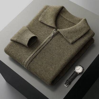 New autumn and winter pure cashmere cardigan men's lapel zipper knitted jacket sweater jacket loose casual top