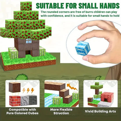 Magnetic Building Blocks Toy Mine World Stacking Create Forest House Architecture Cube Set Creativity Best Gift for Boy Girl Kid