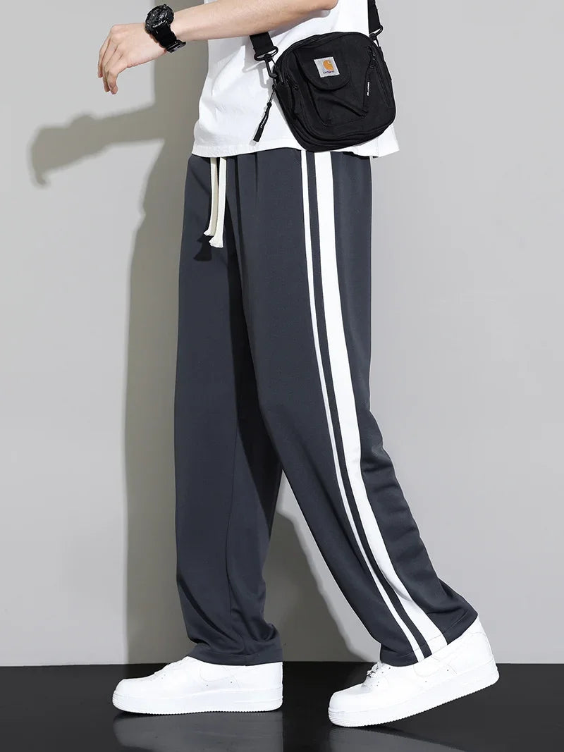 Summer New Men Sweatpants Joggers Straight Pants Neutral Breathable Loose Outdoor Quick Drying Fabric Striped Casual Trouser