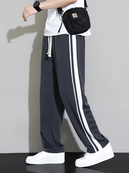 Summer New Men Sweatpants Joggers Straight Pants Neutral Breathable Loose Outdoor Quick Drying Fabric Striped Casual Trouser