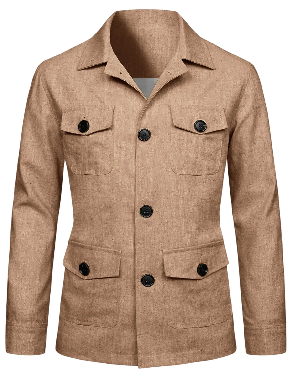 Men's Linen Blend Safari Jacket Retro British Style Multi-Pocket Workwear Coat Business Casual Suit Blazer for Spring Summer
