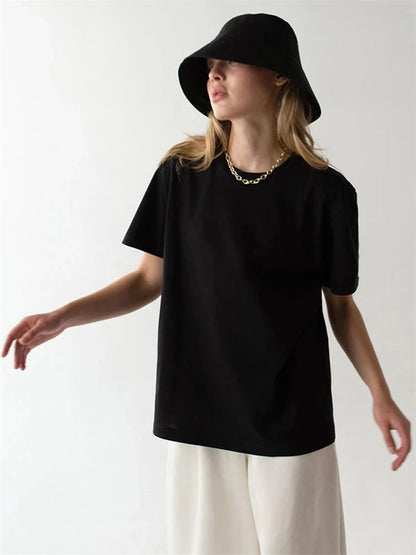 4 Colors 95% Cotton T Shirts for Women Casual O-Neck Short Sleeve Loose Tees Soft Breathable Daily Wear Comfortable Daily Tops