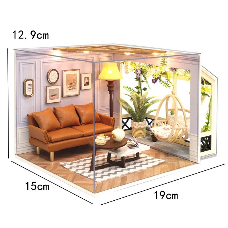DIY Miniature Dollhouse Kit 3D Wooden Puzzle Model With Furniture Dust Cover Handmade Craft Home Decor Birthday Gift for Adults