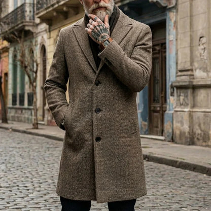 Fall/Winter Men's Striped Coat Street Casual Jacket Long Jacket Classic Pattern Wind Jacket Warm Outdoor Office Men's Clothing
