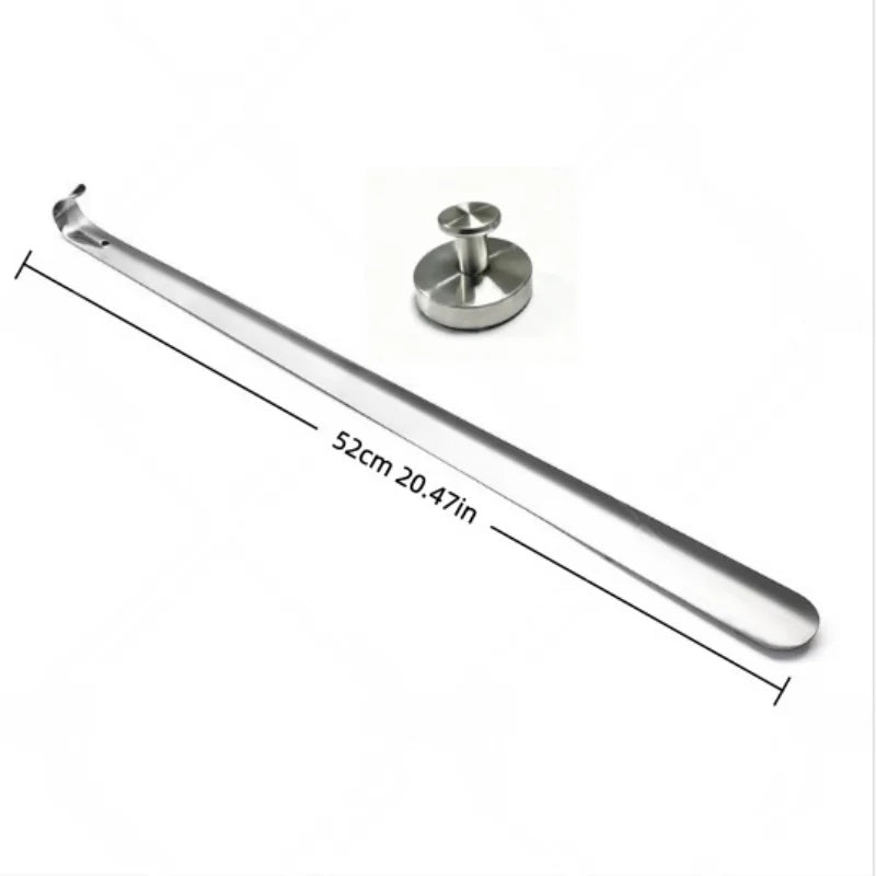 Premium Stainless Steel Shoe Horn with Stainless Steel Suction Holder Set, Punch-Free, Long Handle, Ideal for Seniors & Pregnant