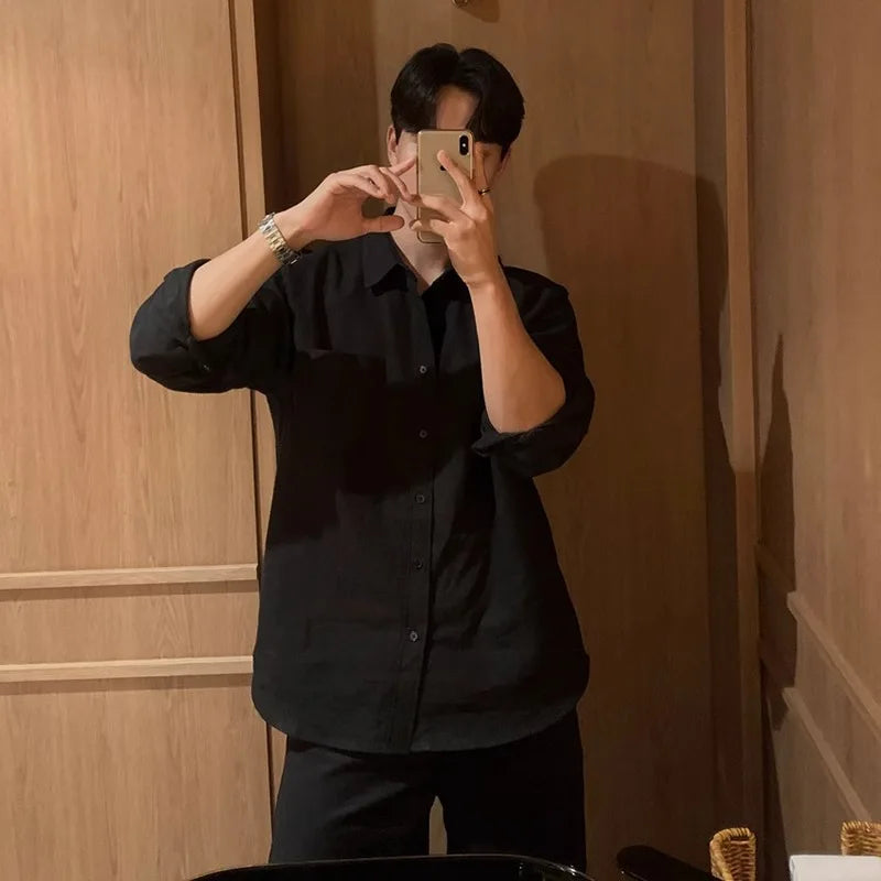 Long Sleeve Men's Casual Shirt Pure Color Design Sensation Leisure Style Korean Version Standard Fit Youth Popular Four Seasons