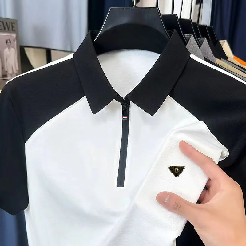Designer Edition Men's Short-Sleeved Polo Shirt Lapel Half-Zip Color Blocking Stamp Outdoor Sports Leisure Ventilate MenClothing