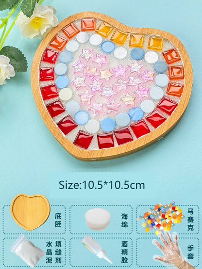 Bamboo Mosaic DIY Coasters Handmade Creative Material for Cup Mat Placemat Mosaic Crystal Craft Tool Kit Kids Gift