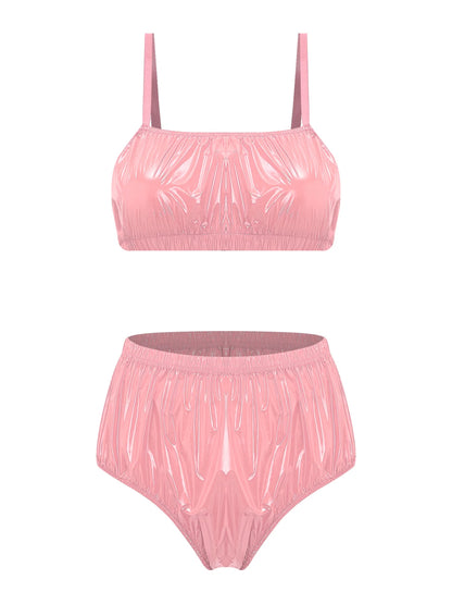 Women Waterproof Swimsuit Bikini Lingerie Set Swimwear Nightwear Clubwear Bra Top with Shorts for Beach Pool Party Sunbathing