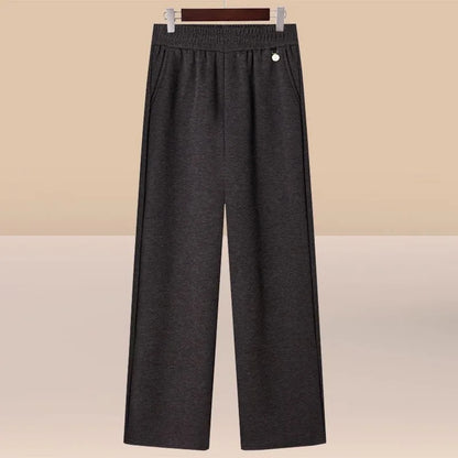 High Waist Thickened Fleece Lined Woolen Pants for Mom Casual High Waist Wide Leg Trousers Spring Autumn Winter Style