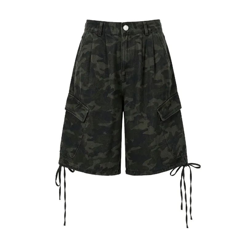 Men's Denim Shorts Cargo Shorts Drawstring Multi Pocket Camouflage Letter Print American Style Casual Summer Vintage Street