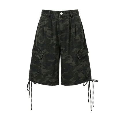 Men's Denim Shorts Cargo Shorts Drawstring Multi Pocket Camouflage Letter Print American Style Casual Summer Vintage Street