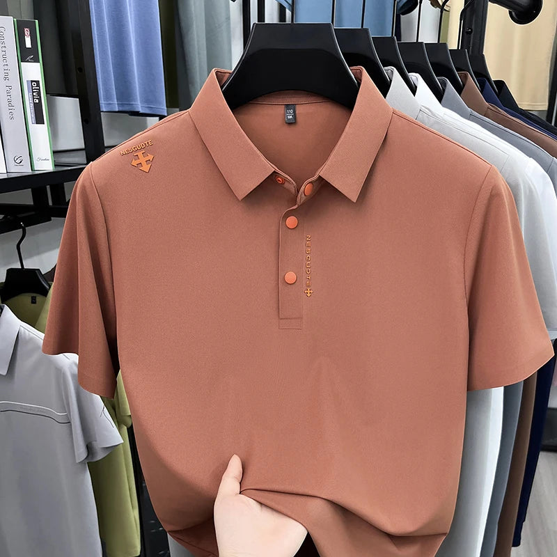 Hot-Selling Man Short-Sleeved Polo Shirt Letter Print Button Lapel Summer T-Shirt Sports Casual Outdoor Seamless Men's Clothing