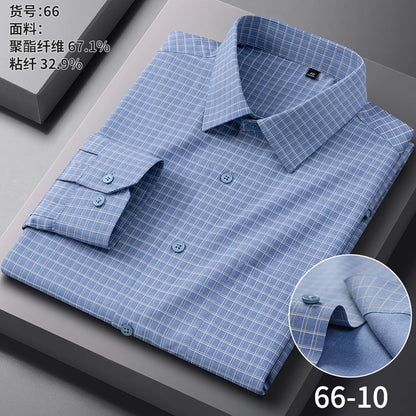 High Quality Men's Long Sleeve Business Casual Plaid Workwear Shirts Anti-Wrinkle Fashion Stripe Office Regular Slim Fit Blouses