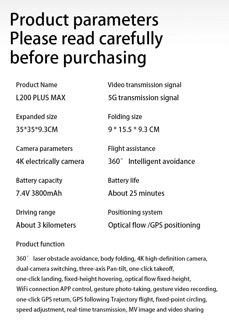 L200 PLUS GPS Drone 5G WIFI Professional 8K 3-axis Gimbal Aerial Brushless Obstacle Avoidance HD Dual Camera Security Drone Toys