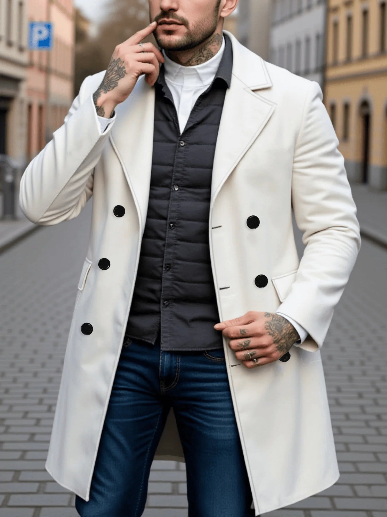 Men's Double-Breasted Wool Overcoat Thickened Winter Trench Coat Windproof  Warm European American Fashion Trend