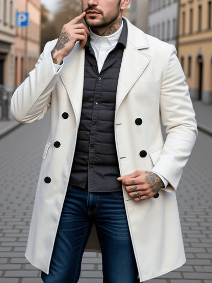 Men's Double-Breasted Wool Overcoat Thickened Winter Trench Coat Windproof  Warm European American Fashion Trend