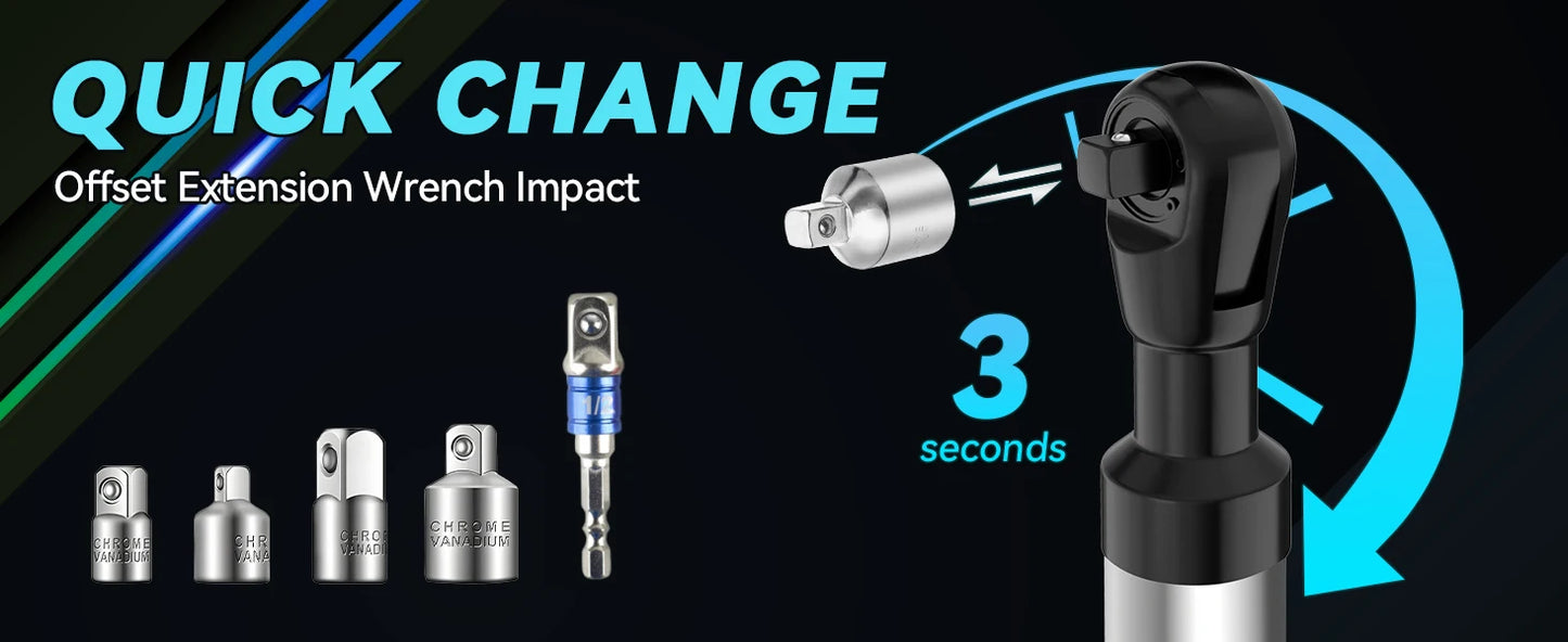 Offset Impact Extension Wrench Ratchet Wrench Chain Drive Wrench Extender with 1/2" Socket Bit Adapter for Auto Repair